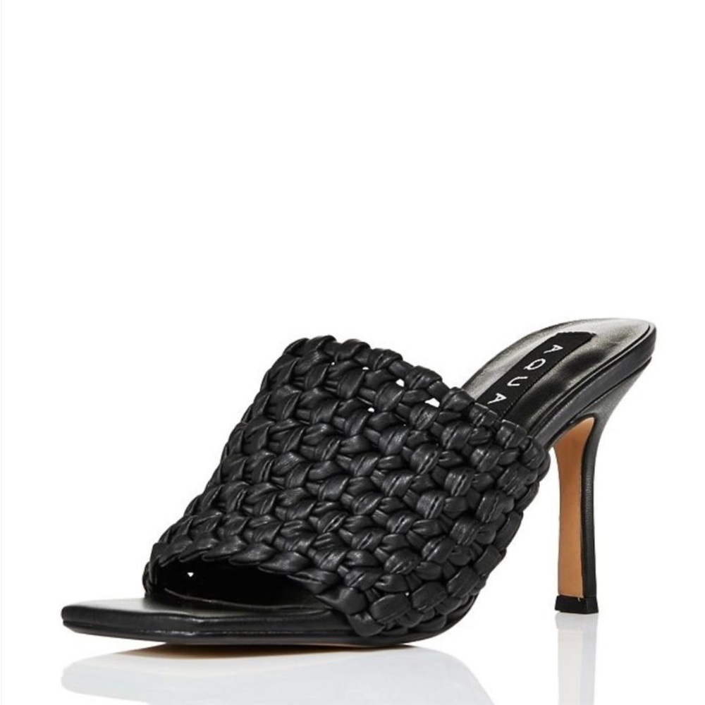 AQUA Womens Woven Katy Square Toe Stiletto Slip On Slide Sandal - NWT